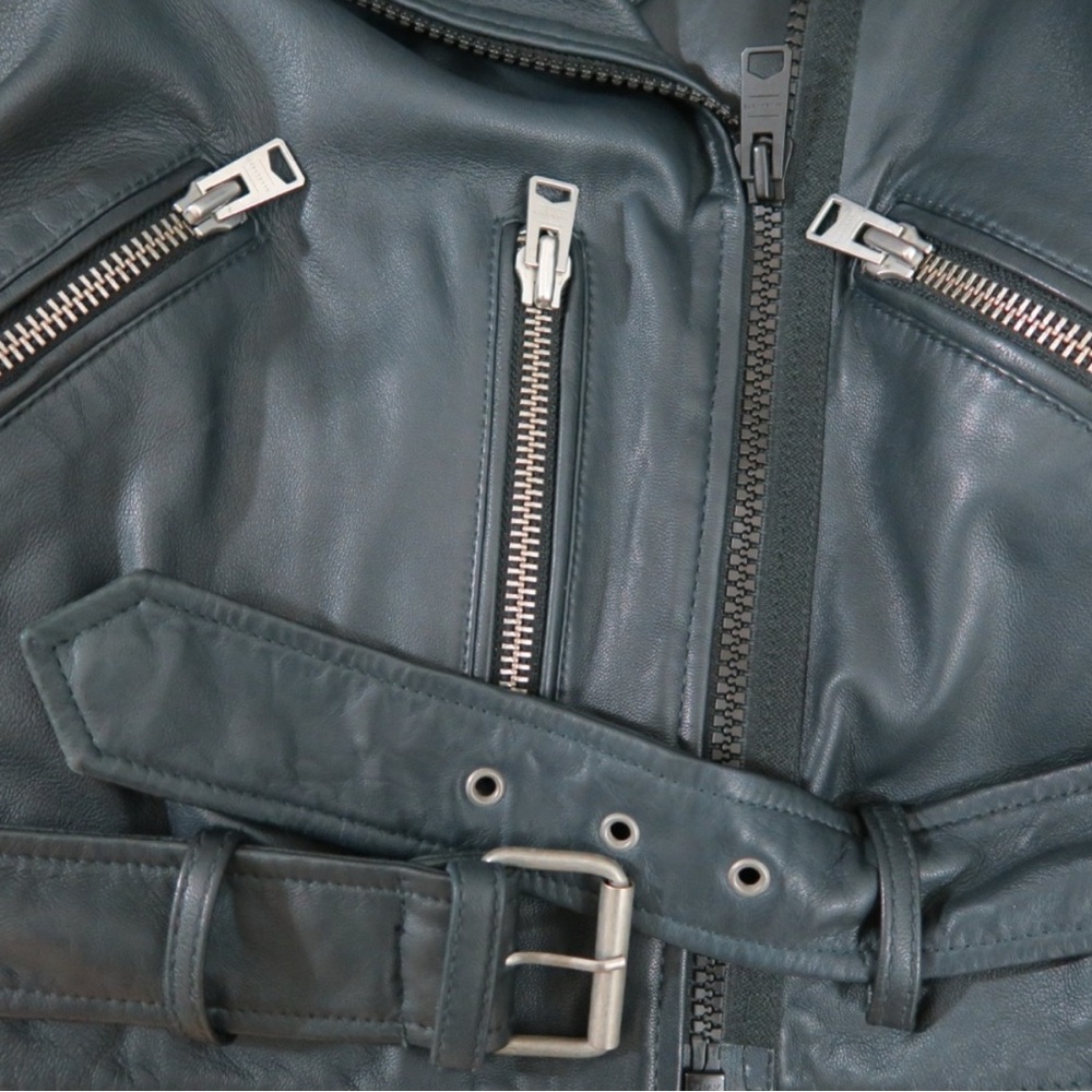 AllSaints Wyatt Biker Leather Jacket in Ink Blue - Picture 11 of 12